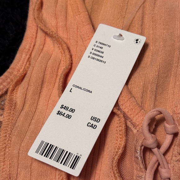 NWT URBAN OUTFITTERS orange/peach lace up stretchy tank top - Picture 3 of 5